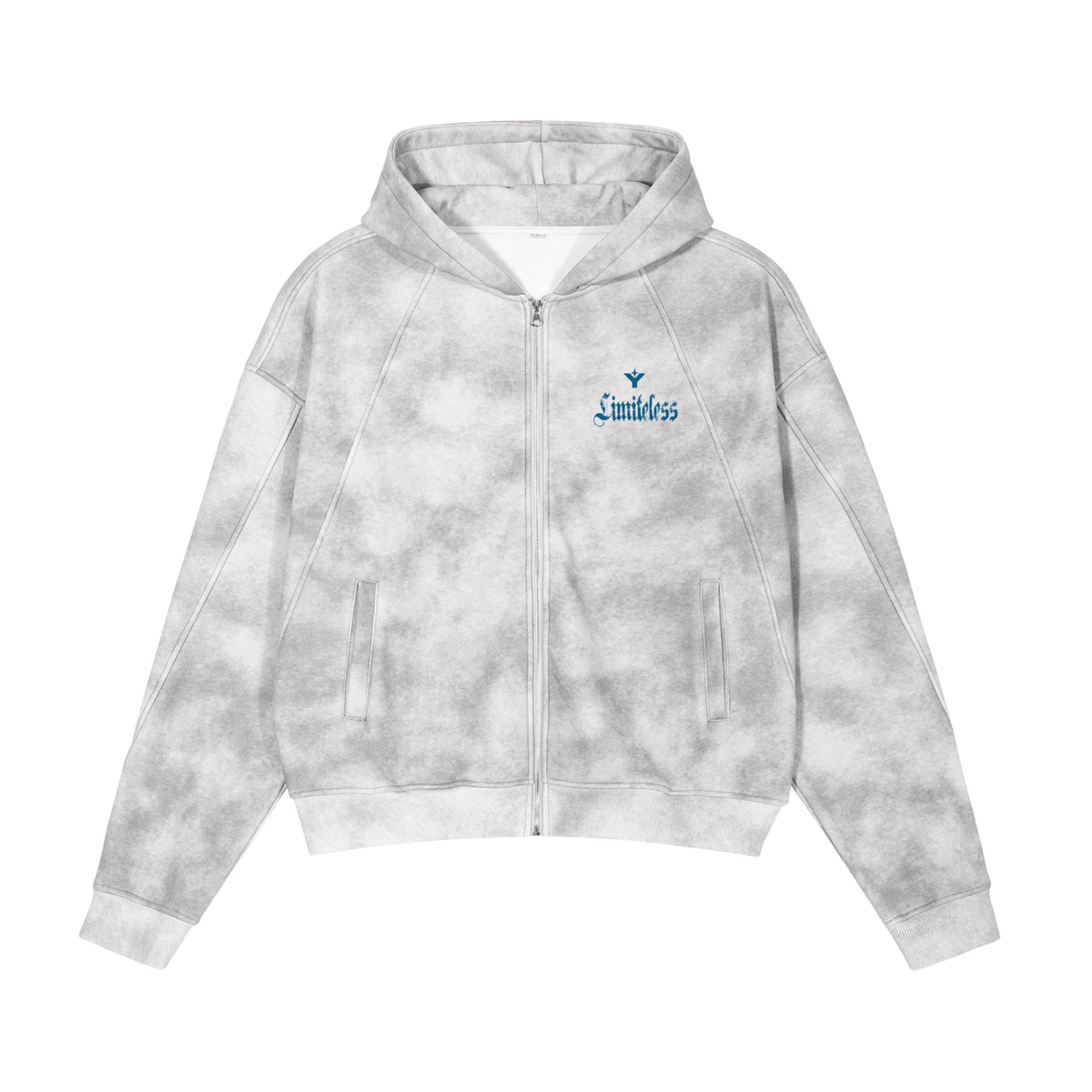 LIMITLESS” WASHED GREY ZIP HOODIE